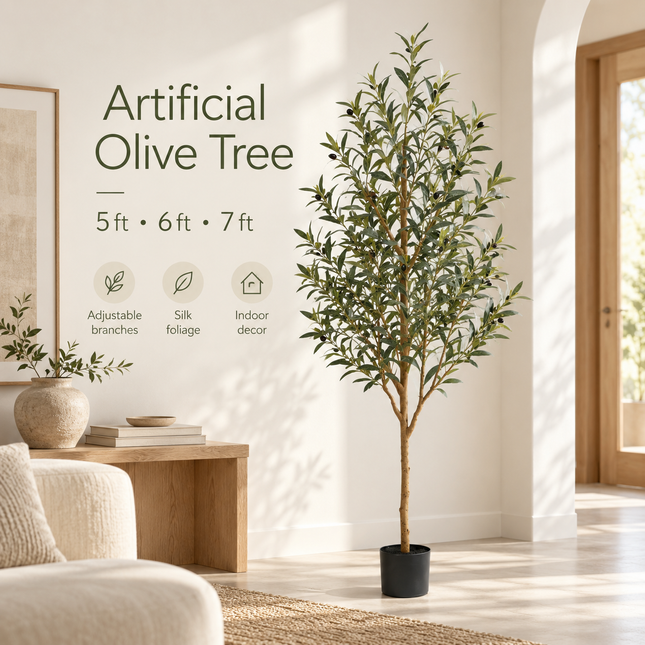 Artificial Olive Tree with Adjustable Branches — 5, 6 or 7 ft