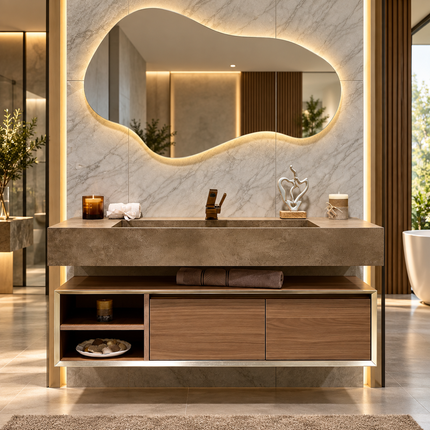 Custom Medieval Style Marble Sink Bathroom Vanity – Any Size, Waterproof & Scratch-Resistant