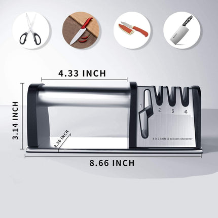 Peekaboo Studio 4-in-1 Kitchen Blade & Scissor Sharpener, Easy Grip