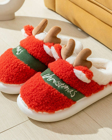 Cozy Elk Design Christmas Slip-On Slippers for Winter Home Comfort