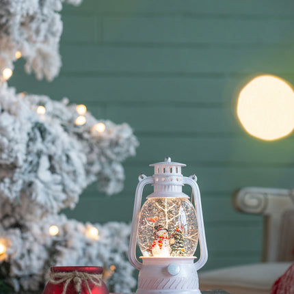 Room and Decor LED Snowman & Tree Water Lantern with Timer, White