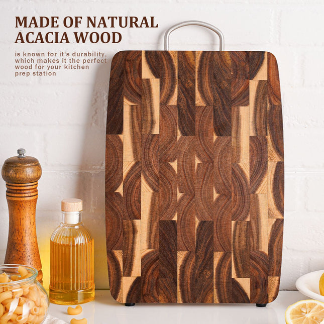 Large Geometric Grid Acacia Mangium Cutting Board for Kitchen