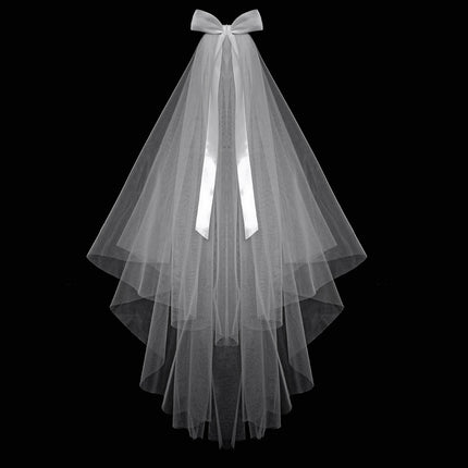Peekaboo Studio Bridal Pearl Headdress with Elegant Ribbon Bowknot