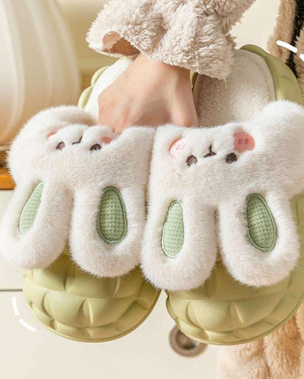 Cute Rabbit Shoes Winter Fuzzy Slippers Women Detachable Washable House Shoes