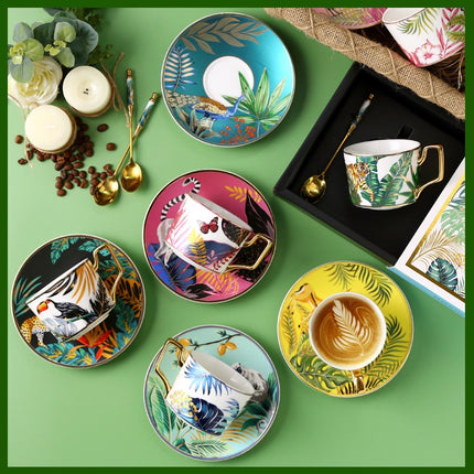 Jungle Ceramic European Light Luxury Hand Painted Cup And Saucer Suit