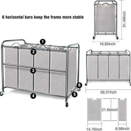 4-Section Portable Laundry Organizer with Waterproof Bags for Effortless Sorting - Très Elite