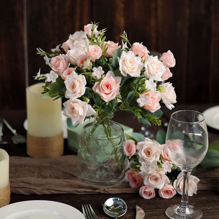 AliKopy 12" Blush Real Touch Silk Rose Bouquet - 4 Bushes, Faux Bridal