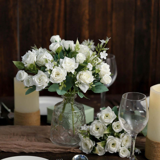 AliKopy 12" Ivory Real Touch Silk Rose Bouquet - 4 Bushes, Faux Bridal