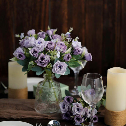 AliKopy 12" Lavender Lilac Real Touch Silk Rose Bouquet, Faux Bridal F