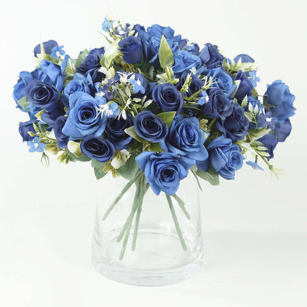 AliKopy 12" Navy Blue Real Touch Silk Rose Bouquet - 4 Bushes, Faux Br