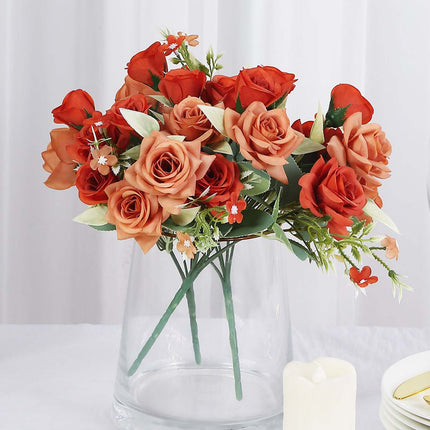 AliKopy 12" Terracotta Real Touch Silk Rose Bouquet - 4 Bushes, Faux B