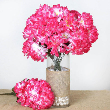 AliKopy 4 Fuchsia Artificial Silk Chrysanthemums - 56 Faux Flowers, Re