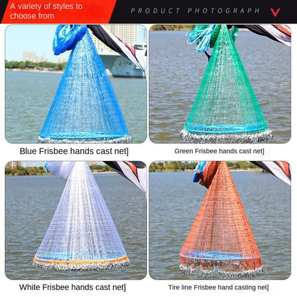 Hand Cast Fishing Net With Large Disc Easy Throw Rubber Mesh Net