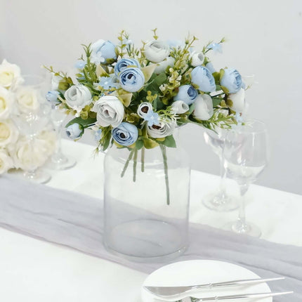 AliKopy 4 Pack 12" Artificial Dusty Blue Ranunculus Bridal Bouquets, R