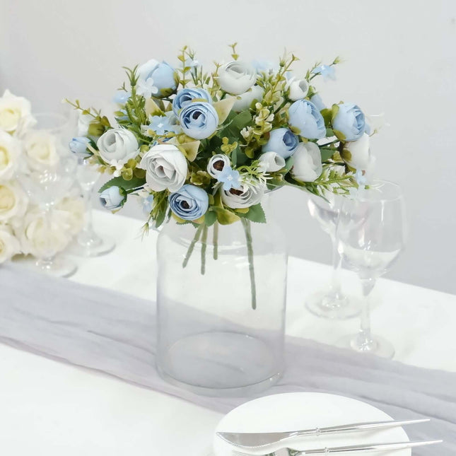AliKopy 4 Pack 12" Artificial Dusty Blue Ranunculus Bridal Bouquets, R