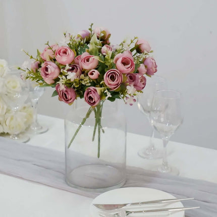 AliKopy 4 Pack 12" Dusty Rose Silk Ranunculus Bridal Bouquets - Realis