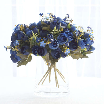AliKopy 4 Pack 12" Navy Blue Silk Ranunculus Bridal Bouquets, Realisti