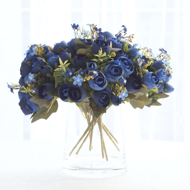AliKopy 4 Pack 12" Navy Blue Silk Ranunculus Bridal Bouquets, Realisti