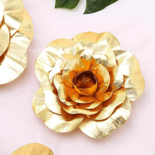 AliKopy 4 Pack 12" Metallic Gold Real Touch Foam Craft Roses