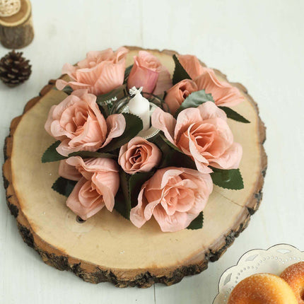 AliKopy 4 Pack Dusty Rose Silk Flower Candle Ring Wreaths - 3" Size, E