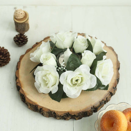 AliKopy 4 Pack 3" Ivory Silk Rose Candle Rings - Elegant Floral Decor