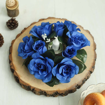 AliKopy 4 Pack Royal Blue Silk Rose Candle Ring Wreaths - Elegant Deco