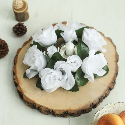 AliKopy 4 Pack 3" White Silk Rose Flower Candle Rings - Elegant Decor