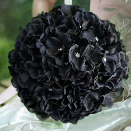 AliKopy 4 Pack 7" Black Artificial Silk Hydrangea Kissing Balls - Eleg