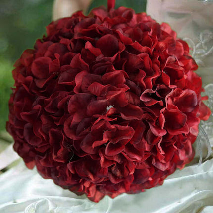 AliKopy 4 Pack 7" Burgundy Silk Hydrangea Kissing Flower Balls - Durab