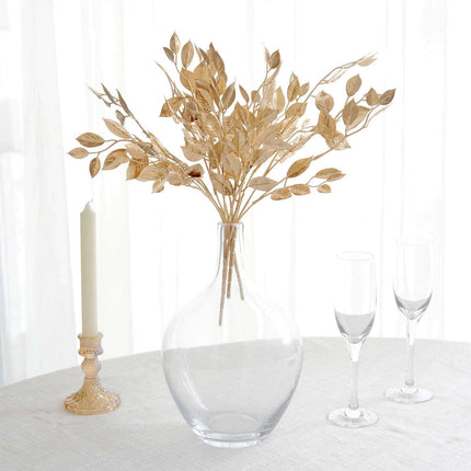 AliKopy 4-Pack Metallic Gold Artificial Ruscus Leaves - 14" Flexible F