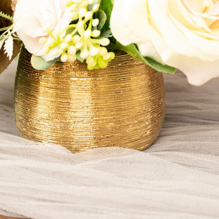 AliKopy 4-Pack Gold Textured Round Ceramic Flower Vase Pots - 3" Indoo