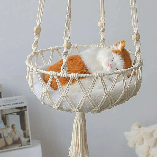 Spacious Macrame Pet Hammock - Stylish Hanging Swing Bed for Cats and Dogs, Cozy Home Accessory, Perfect Gift for Furry Friends