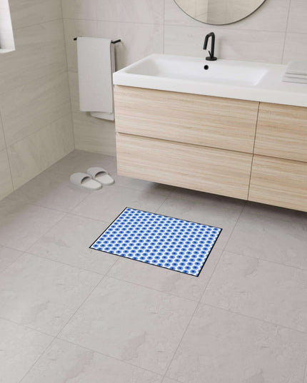 Chic Blue Daisy Deluxe Area Rug with Elegant Black Accents and Anti-Slip Base