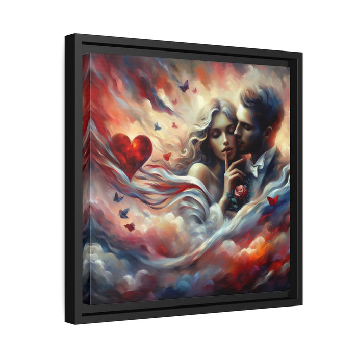 Elegant Black Pinewood Framed Valentine Romance Canvas Art