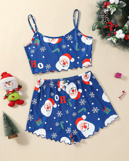 Christmas European And American Thin Pajamas Women's Sleeveless Shorts Milk Silk Simple Casual Two-piece Suit Homewear