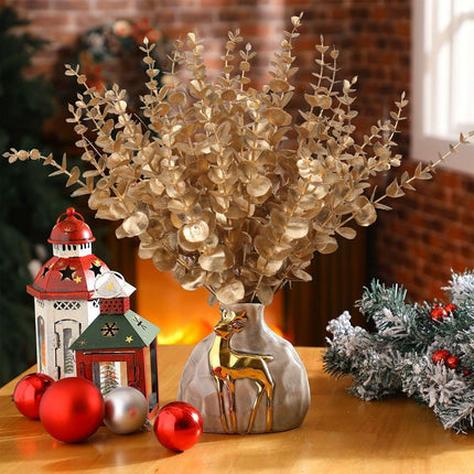 Elegant Golden Eucalyptus Stem Bundle - 15 Pieces for Festive Home Decor