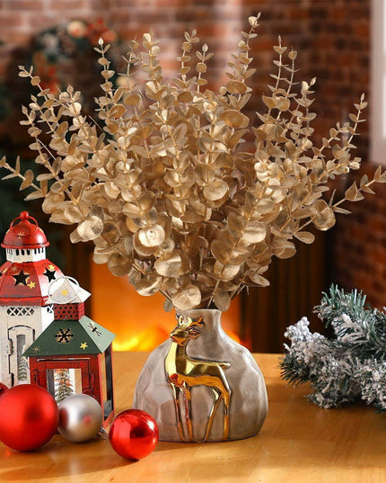 Elegant Golden Eucalyptus Stem Bundle - 15 Pieces for Festive Home Decor