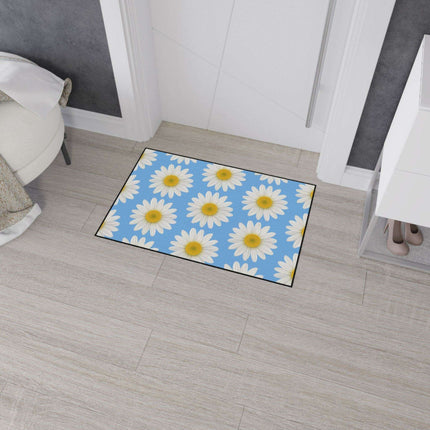 Chic Blue Daisy Area Rug with Elegant Black Border - Luxury Floor Mat by Maison d'Elite