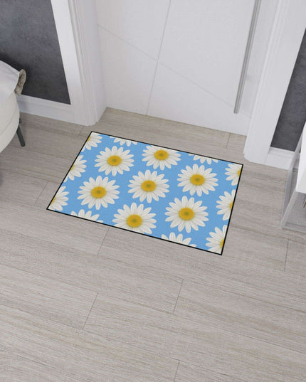 Chic Blue Daisy Area Rug with Elegant Black Border - Luxury Floor Mat by Maison d'Elite