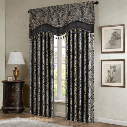 Room & Decor Jacquard Rod Pocket Valance with Beads, Black 50x18