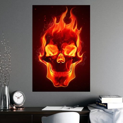 Elegant Fire Skull Art Prints - Luxurious Matte Posters for Stylish Home Decor
