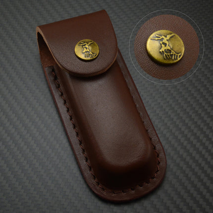 Cowhide Folding Knife Sleeve With Back Leg Straps For Belt Or Leg Carry