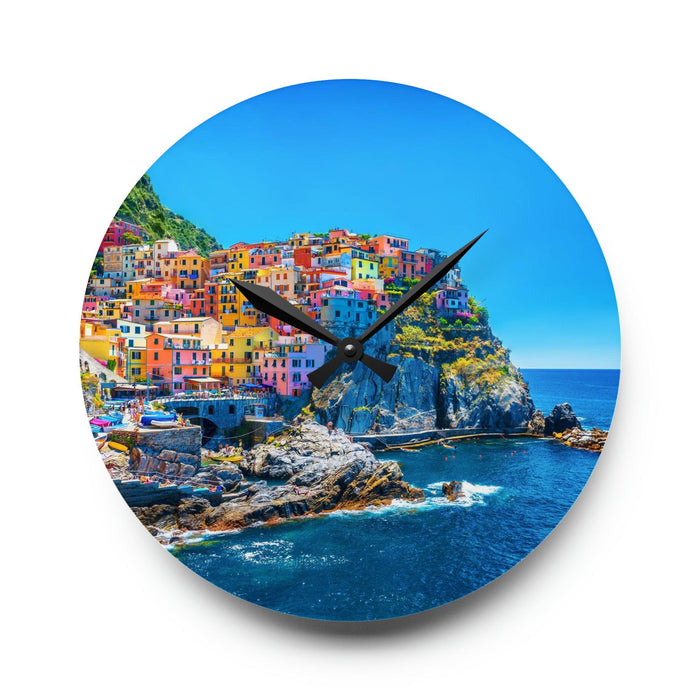 Vibrant Mediterranean Acrylic Wall Clocks - Stylish Prints, Easy Mounting, Long-Lasting