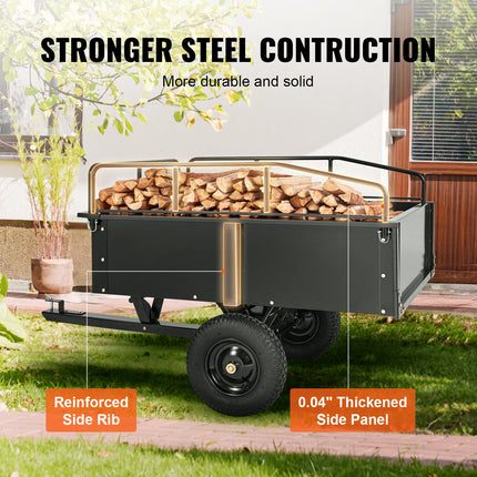 VEVOR 750 lb Heavy Duty ATV Dump Cart, 15 Cu Ft, Removable Sides