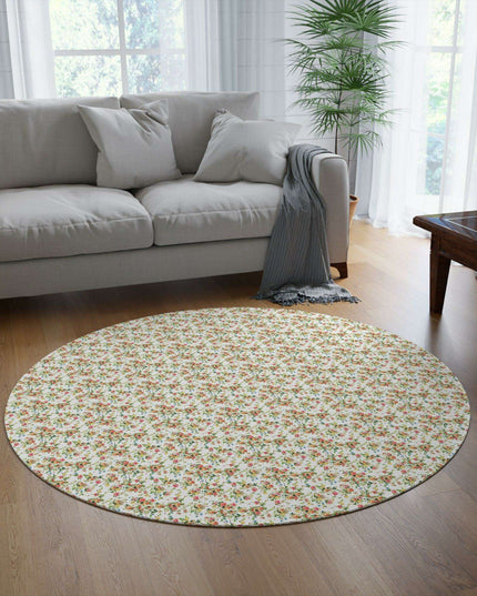 Charming Floral Elegance Round Chenille Rug - Vintage Delight