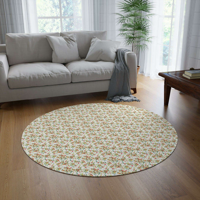 Charming Floral Elegance Round Chenille Rug - Vintage Delight