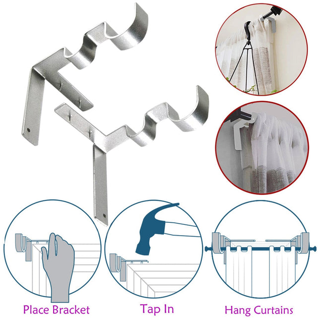 2 X Curtain Rod Bracket Kwik Hang Curtain Rod Holders Tap Right Into W