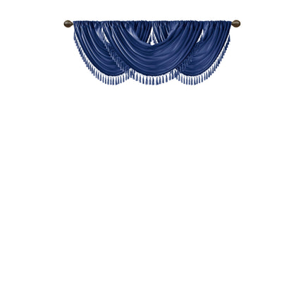 Room & Decor Faux Silk Waterfall Valance, Embellished, Navy 38x46