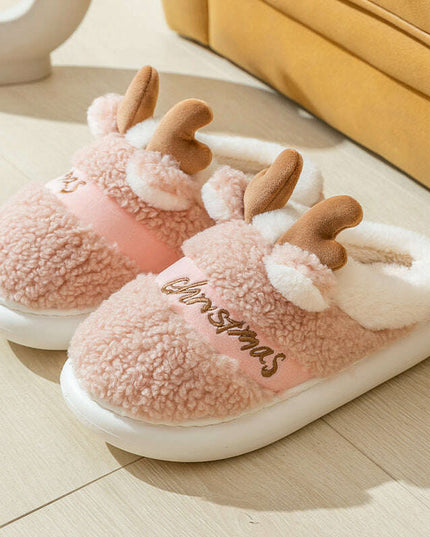 Cozy Elk Design Christmas Slip-On Slippers for Winter Home Comfort