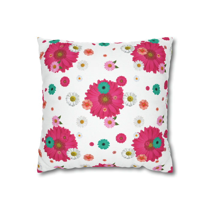 Pink Daisy Spring Floral Accent Pillow Cover with Hidden Zipper